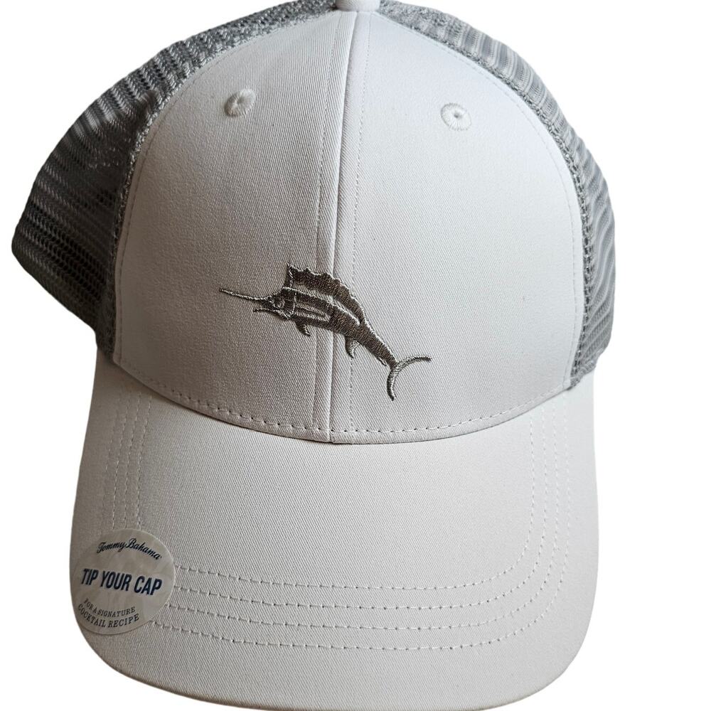 Tommy Bahama Baseball Cap Strap Back Hat Mesh Men OSFA Gray Marlin Logo NWT NEW